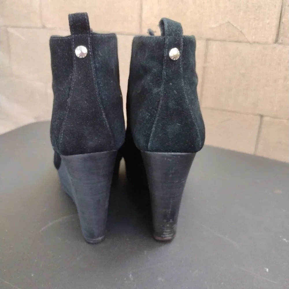Michael Michael Kors Womens Pierce Lace Up Wedge Bootie Size 8.5 Black Suede